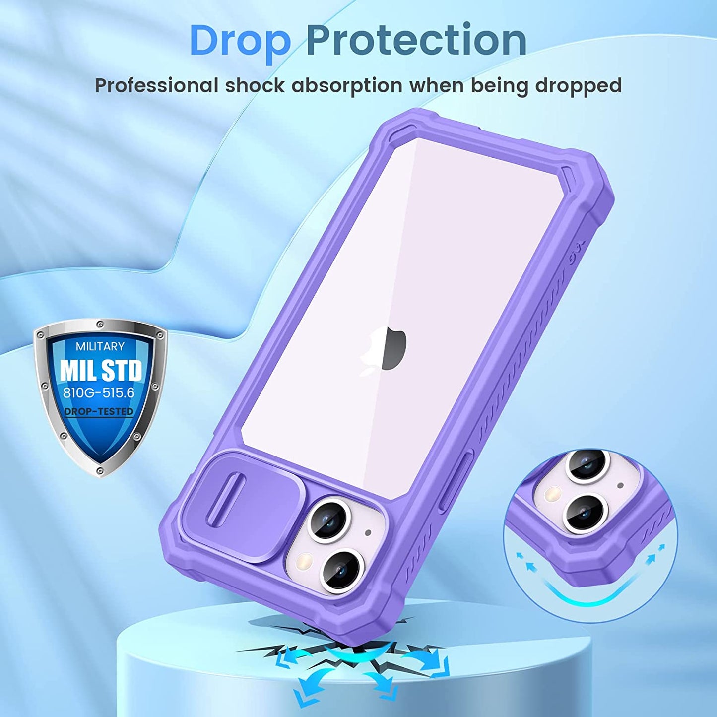 Ruky for Iphone 14 plus Case with Slide Camera Cover, Iphone 14 plus Case [Built-In Screen Protector], Full Body Case Heavy Duty Protection Shockproof Cover Girls Women for Iphone 14 plus 6.7", Purple  Ruky   
