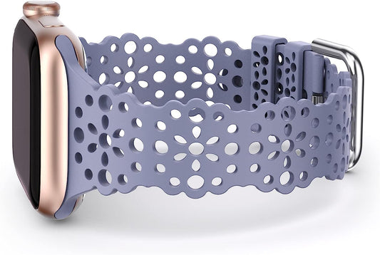TOYOUTHS Compatible with Apple Watch Band Women 41Mm 40Mm 38Mm Soft Stretchy Silicone Lace Flower Cut-Outs Scalloped Breathable Waterproof Lacy Band for Iwatch Series 8 7 6 5 4 3 2 1 SE  TOYOUTHS   