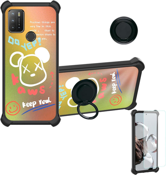 Case for HTC Wildfire E2 Play Case Compatible with HTC Wildfire E2 Play Phone Case Cover [With Tempered Glass Screen Protector][Hard PC + Soft Silicone][Ring Support] [Golden Reflect Light] DJH-XXX  Generic   