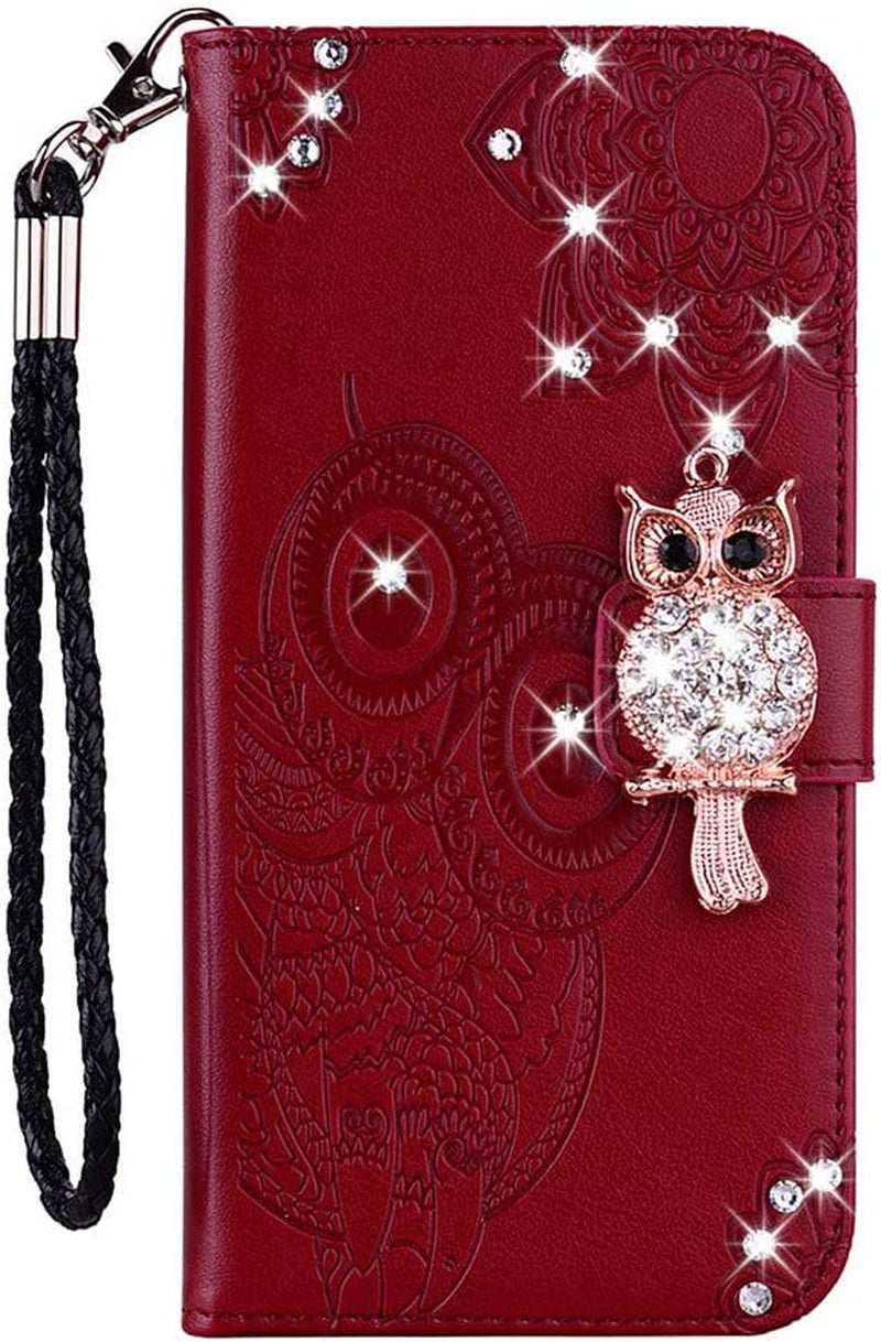 ISADENSER Case for LG V40 Thinq, LG V40 Thinq Case for Women Glitter Bling Diamond Case with Cards Slot Cash Pockets Embossing PU Leather Flip Wallet Case for LG V40 Thinq, Crystal Owl Brown YK  ISADENSER   