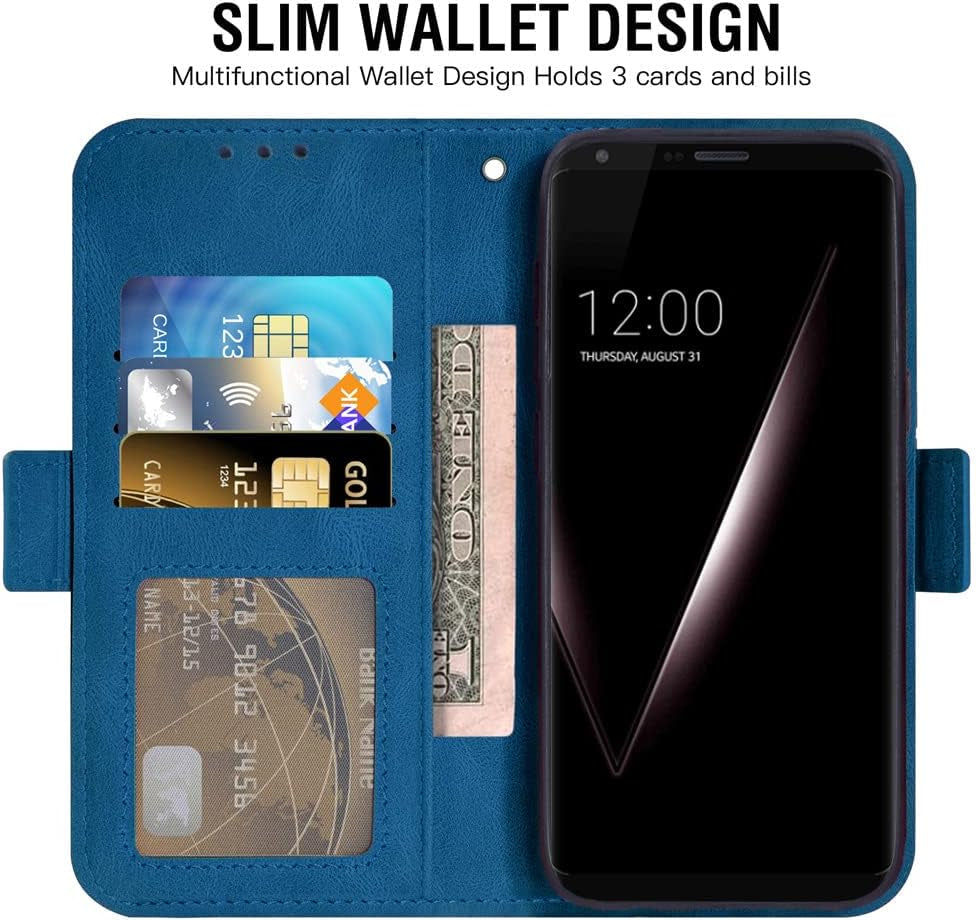 Asuwish Compatible with LG V35 Thinq V30 plus Wallet Case and Tempered Glass Screen Protector Flip Cover Card Holder Cell Accessories Phone Cases for LGV30 LGV35 LG30 LG35 V 30 35 V30+ V30S H931 Blue  Asuwish   