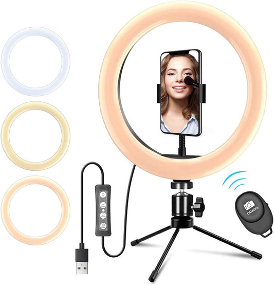 Ring Light with Tripod, Dimmable Selfie Ring Light with Tripod, Phone Holder and Remote Control for Mobile Phone, Ring Light for TIK Tok, Live Stream, Makeup, Youtube  AutoYet   