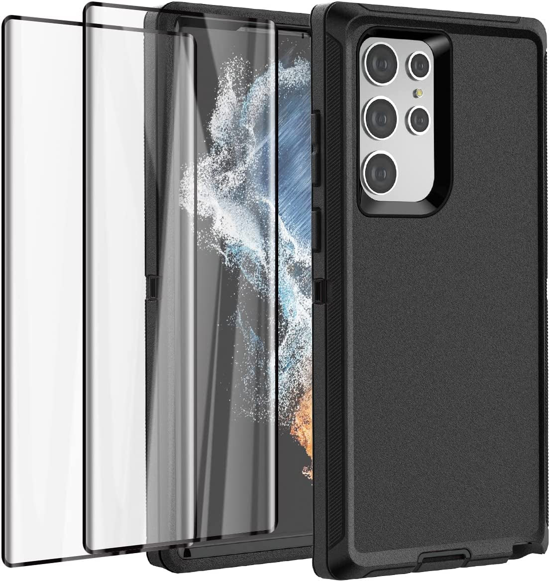 Aicase for Galaxy S22 Ultra Case with Screen Protector,Heavy Duty Drop Protection Full Body Rugged Shockproof/Dust Proof Military Protective Tough Durable Phone Cover for Samsung S22 Ultra 6.8“  AICase Black  