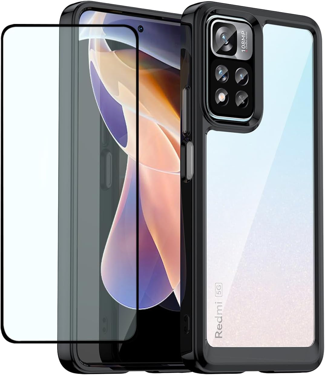 DFTCVBN Phone Case for Poco X4 NFC 5G Case, Mi 11I (India)/11I Hypercharge Case with Screen Protector, Soft Bumper with Clear Crystal PC Hard Back Shockproof Cover for Xiaomi Mi Poco X4 NFC 5G Clear  DFTCVBN Black  