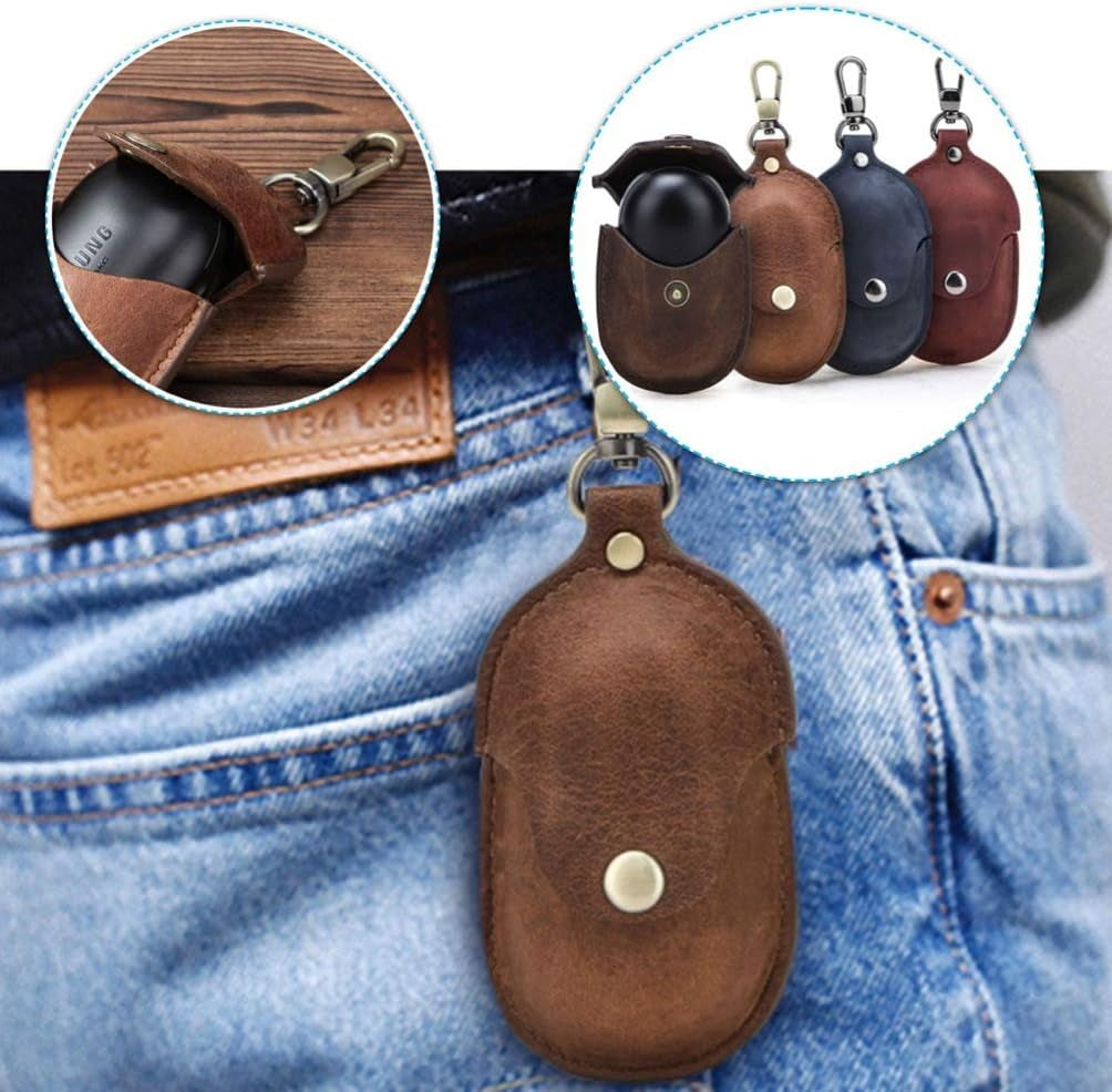 UKCOCO Compatible for Samsung Galaxy Buds Case Leather Shockproof Protective Earbuds Case with Carabiner Keychain - Brown  UKCOCO   