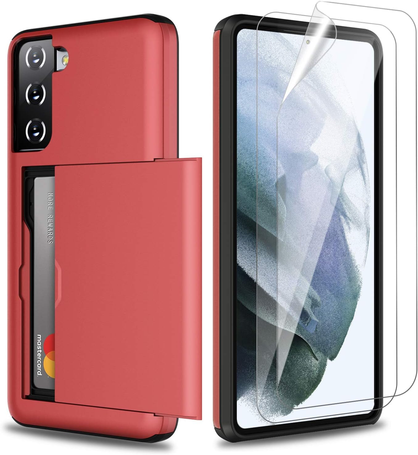 Zuslab Wallet Case Compatible with Samsung Galaxy S21 5G Phone Case with Card Holder Shockproof anti Scratch Compatible with Samsung Galaxy S21 5G with Screen Protector[X2Pack] Dark Blue  ZUSLAB Red  