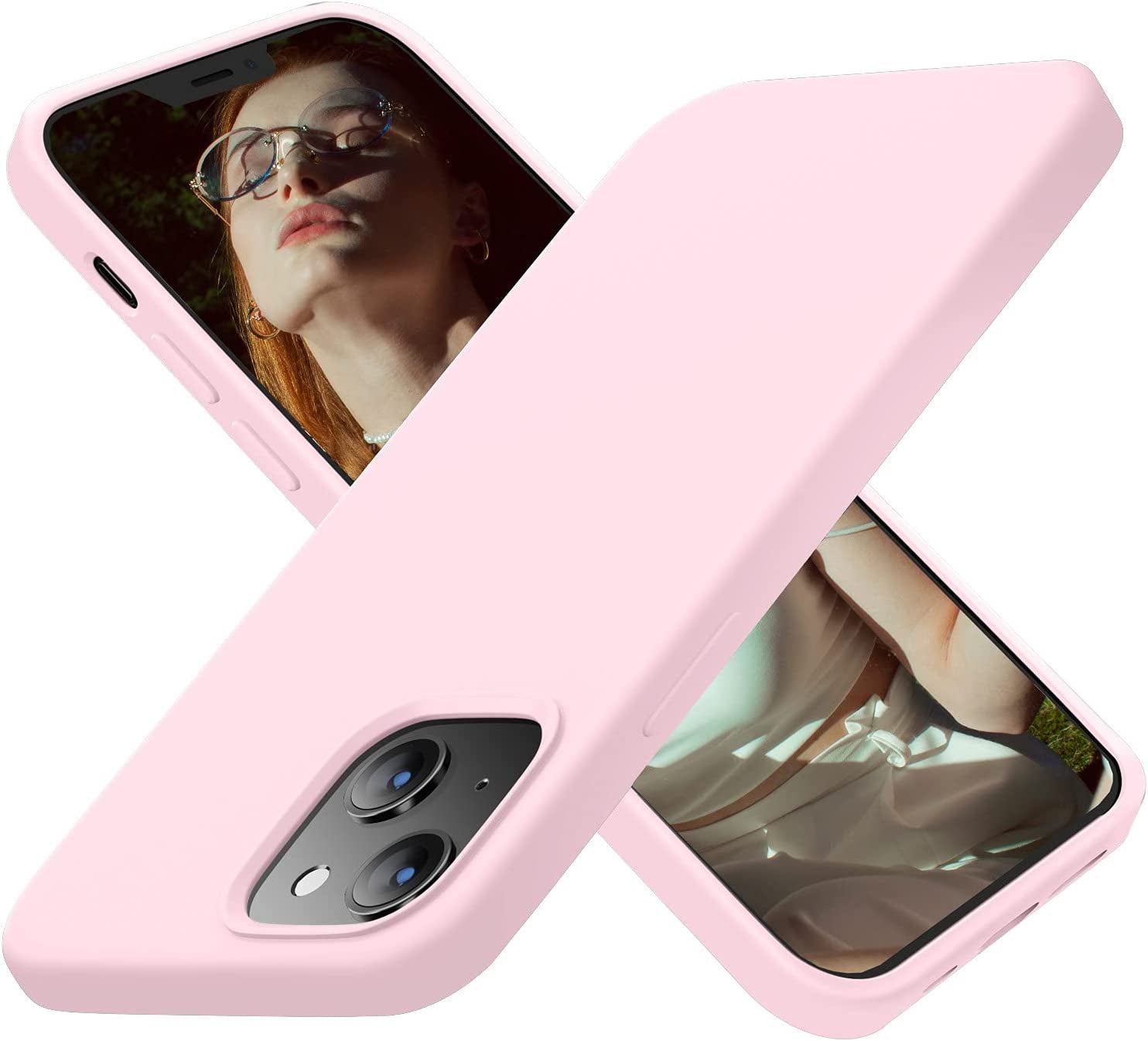 Cordking Designed for Iphone 13 Case, Iphone 14 Case, Silicone Ultra Slim Shockproof Protective Phone Case with [Soft Anti-Scratch Microfiber Lining], 6.1 Inch, Black  Cordking Chalk Pink  