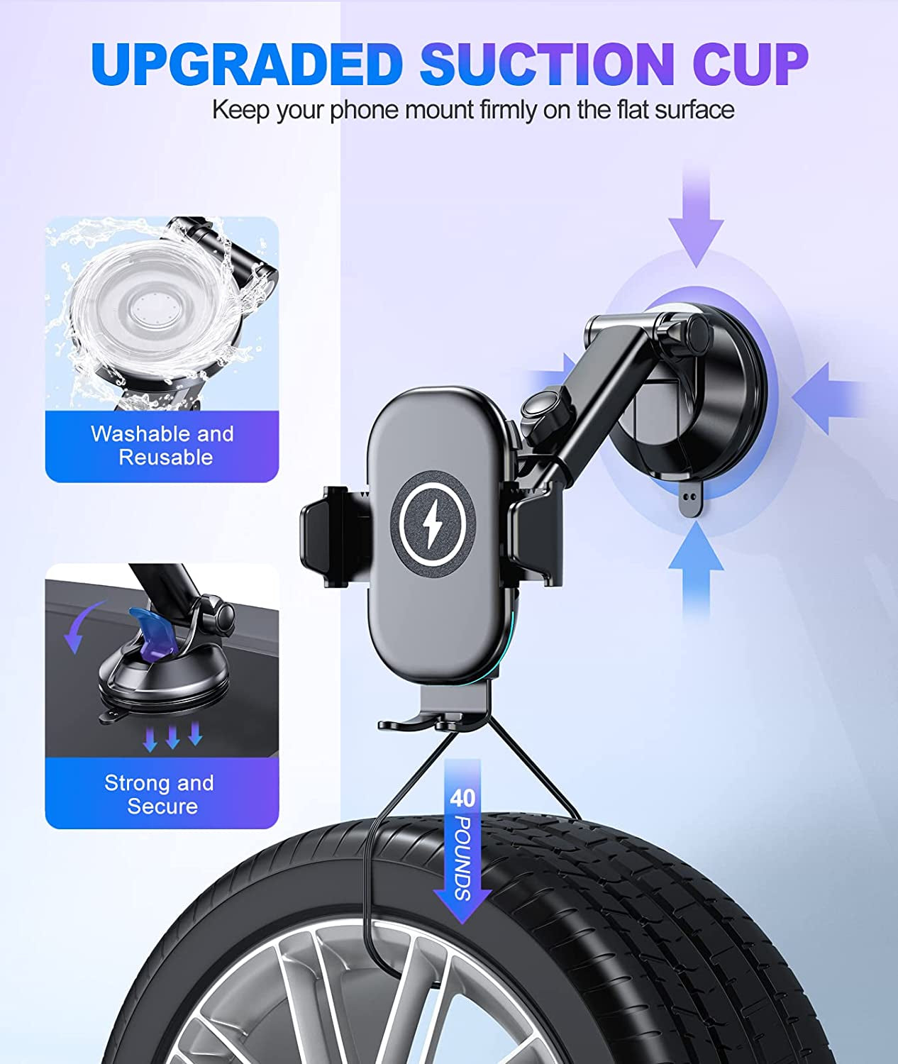 Wireless Car Charger, OBRFFE 15W Qi Car Phone Holder Mount Wireless Charging with QC3.0 Adapter, Fast Charging Phone Mount for Car Compatible with Iphone 14 13 12 11 Pro Max, Samsung Galaxy S23/S22  OBRFFE   