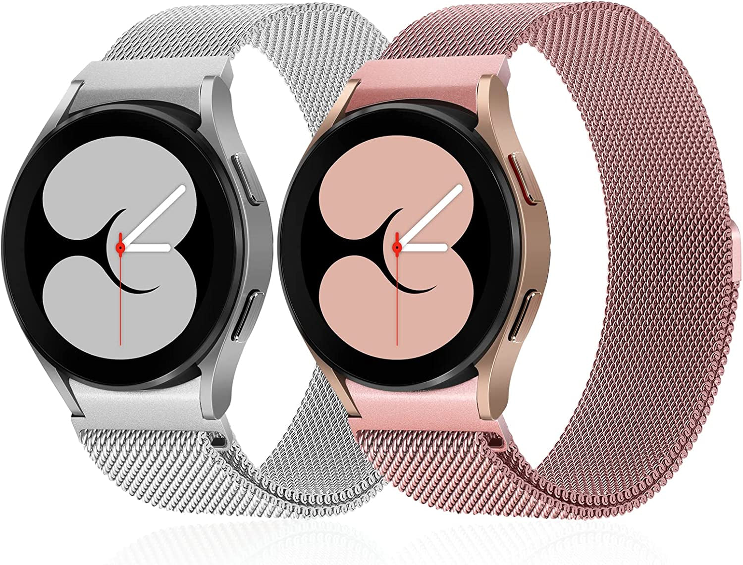 2 Packs No Gap Metal Bands Compatible with Samsung Galaxy Watch 5/Watch 5 Pro/Galaxy Watch 4 40Mm 44Mm/Galaxy Watch 4 Classic 42Mm 44Mm, Milanese Stainless Magnetic Strap for Men Women  HPJK Silver/Rose Pink for Galaxy Watch 5 / 4 
