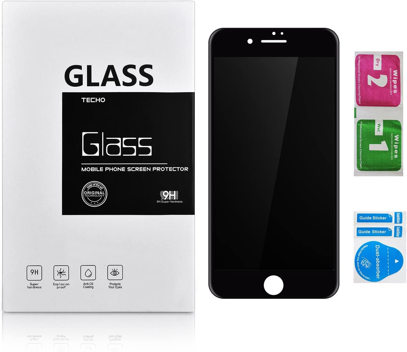 TECHO Privacy Screen Protector for Iphone SE 2022/2020 Iphone 8 7 6S 6, anti Spy 9H Tempered Glass, Edge to Edge Full Cover Screen Protector [Anti-Fingerprint] [Bubble Free] [Full Coverage] (Black)  TECHO   