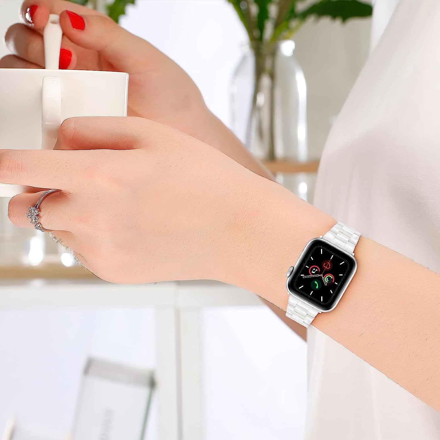 Sangaimei Light Fashion Resin Apple Watch Band with Stainless Steel Buckle Compatible Apple Watch Band 45Mm 44Mm 42Mm 41Mm 40Mm 38Mm Replacement Iwatch Series 8 7 6 5 4 3 2 1 SE for Women Starlight  SaNgaiMEi   