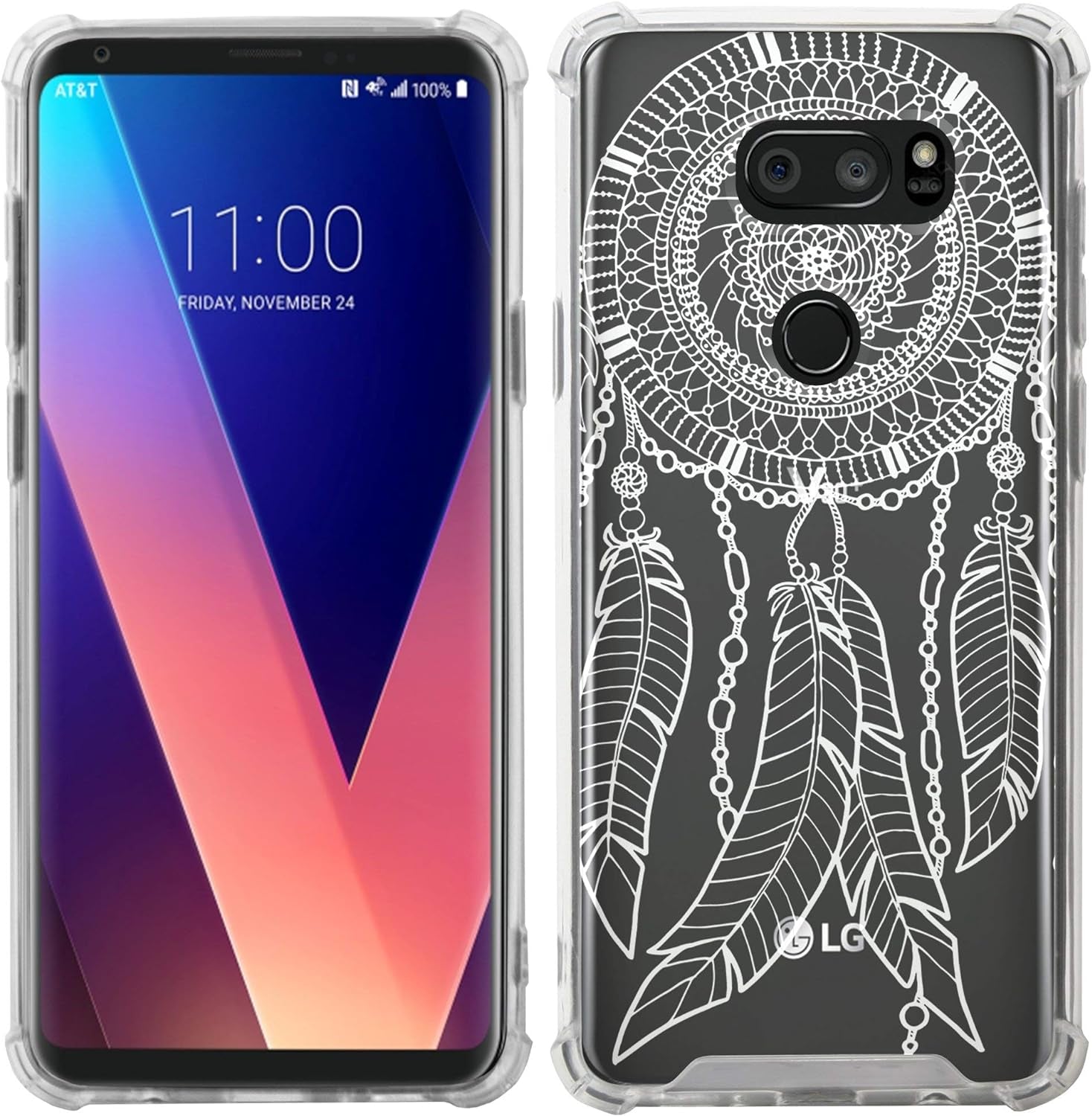 Casesondeck Crystal Case Compatible with [LG V30S Thinq and LG V30] Thin Slim Anti-Slip Grip Case with Bumper Edges Hard Back (Dreamcatcher)  CasesonDeck   