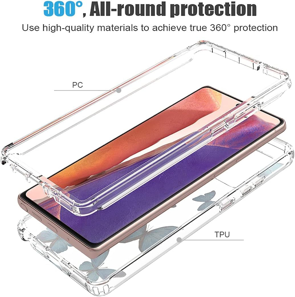 Zoeirc Case for Galaxy Note 20 5G, Samsung Note 20 Clear Case for Girls, Soft TPU 360 Full Body Shockproof Hybrid Bumper Crystal Clear Phone Case Cover for Samsung Galaxy Note 20 (Blue Butterfly)  Zoeirc   