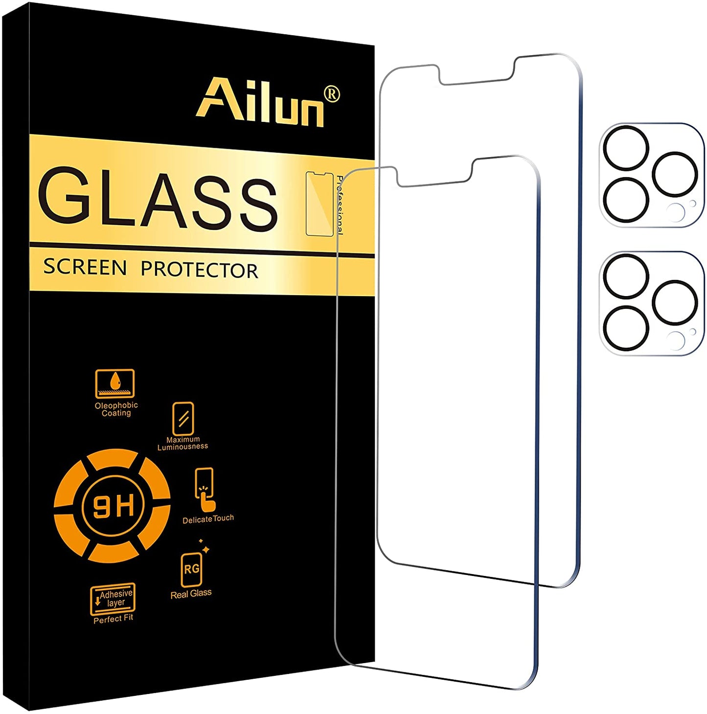 Ailun 2 Pack Screen Protector for Iphone 13 [6.1 Inch Display] with 2 Pack Tempered Glass Camera Lens Protector,[9H Hardness]-Hd[4 Pack]  AilunUS iPhone 13 Pro-6.1 Inch  