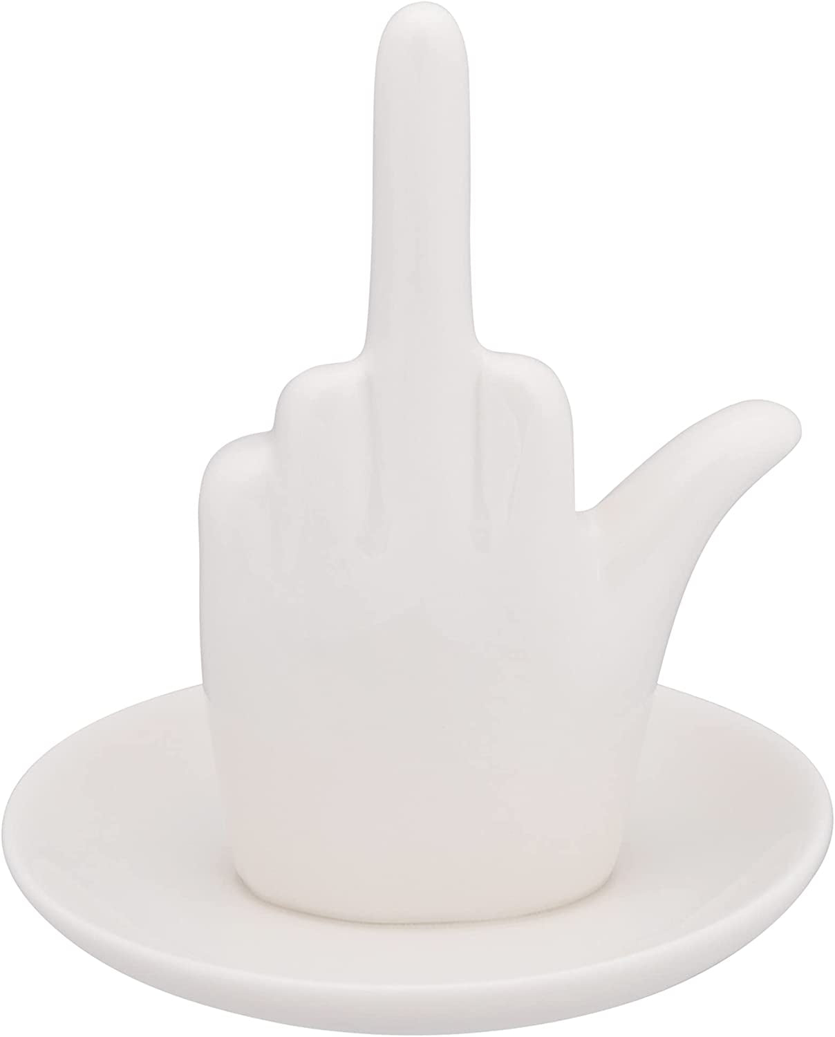 Stephanie Imports White Ceramic Middle Finger Jewelry Ring Dish Tray  Stephanie Imports   