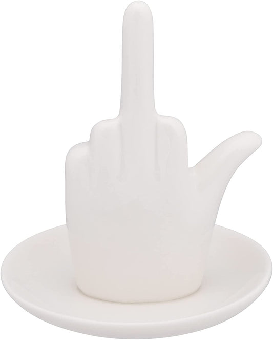 Stephanie Imports White Ceramic Middle Finger Jewelry Ring Dish Tray  Stephanie Imports   