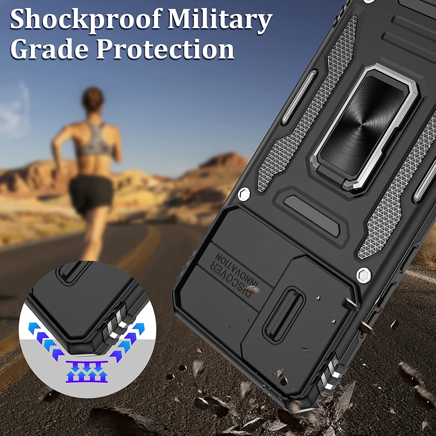 Galaxy S22 Case，S22 Case with Slide Camera Cover and Screen Protector, Shockproof Samsung S22 Galaxy Case with 360° Magnetic Ring Holder Kickstand Phone Case for Samsung S22 Black  Gritup   