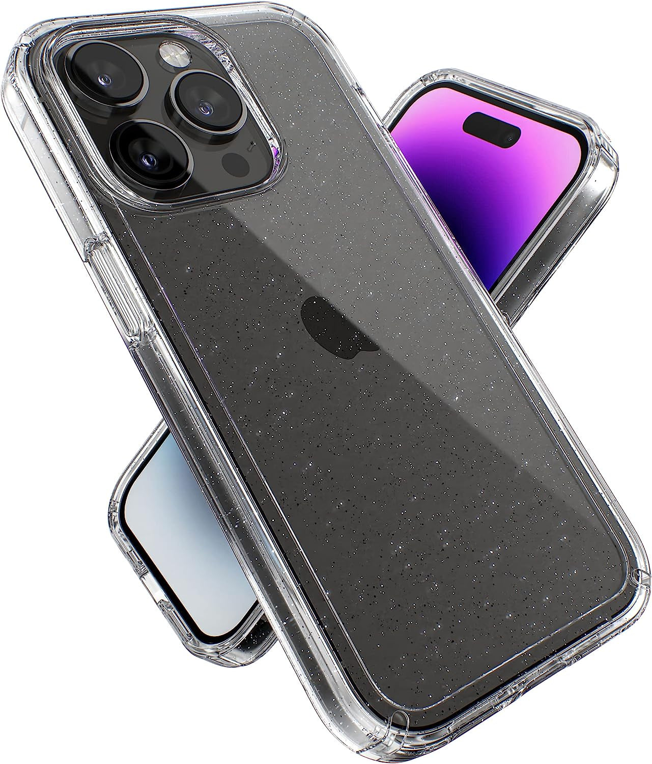Speck Clear Iphone 14 Pro Case - Drop Protection, Scratch Resistant Dual Layer Slim Phone Case for 6.1" Iphone 14 Pro - Anti-Yellowing & Anti-Fade Case - Ombre Amethyst Purple Fade/Clear Gemshell  Speck Products Clear With Platinum Glitter  