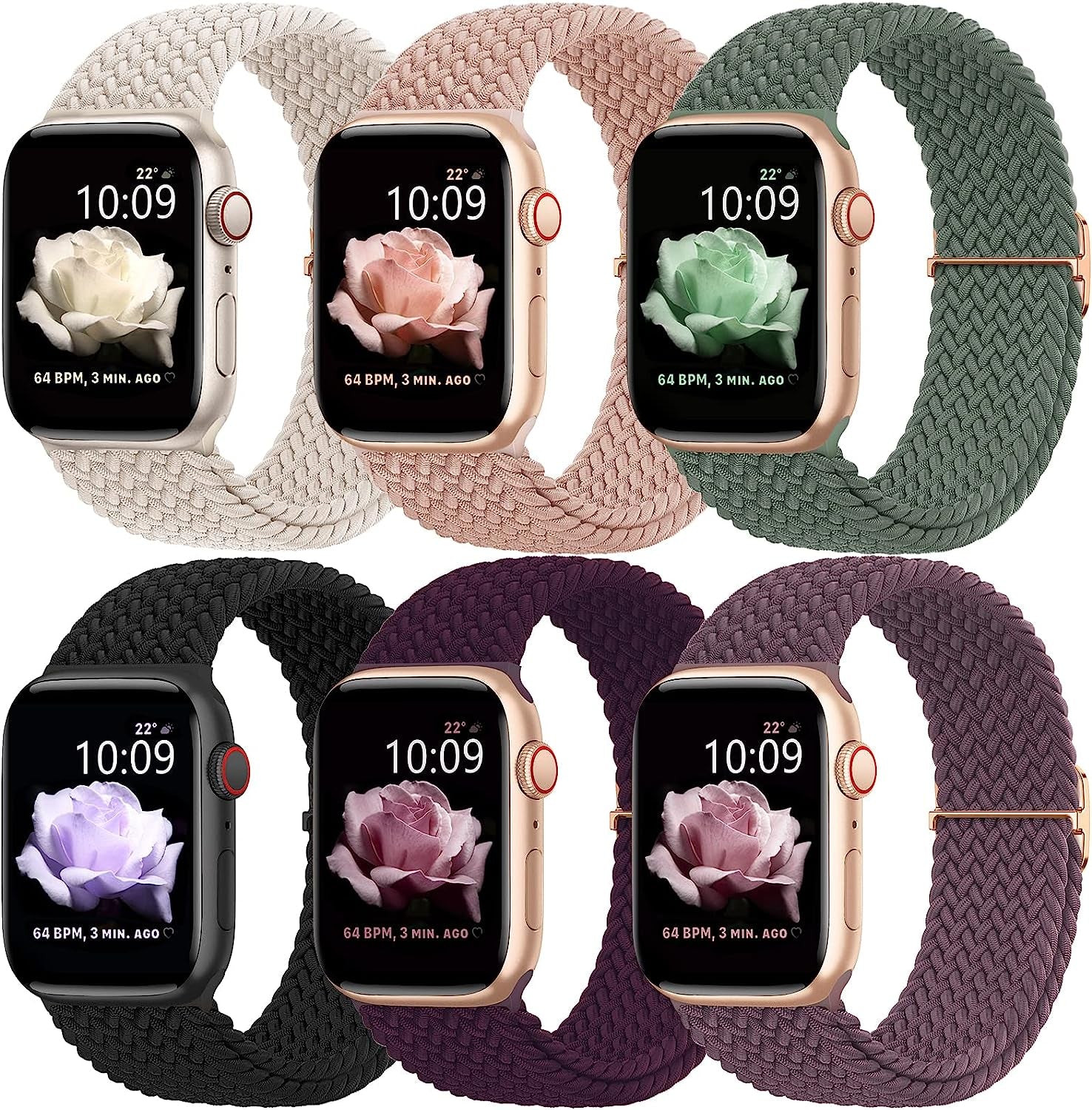 WANLISS Braided Bands Compatible with Apple Watch Band 38Mm 40Mm 41Mm 42Mm 44Mm 45Mm 49Mm for Women Men,Solo Loop Elastic Stretchy Straps Wristbands for Iwatch Series SE 8 7 6 5 4 3 2 Ultra,6Packs  WANLISS   