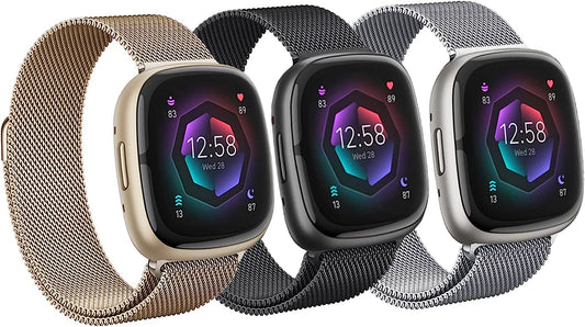 Band for Fitbit Versa 4 & Versa 3 Bands/Fitbit Sense 2 & Sense Bands Women Men,3 Pack Magnetic Stainless Steel Metal Mesh Replacement Strap for Fitbit Sense/Sense 2/Versa 3/Versa 4 Milanese Wristband  DMVEIMAL   