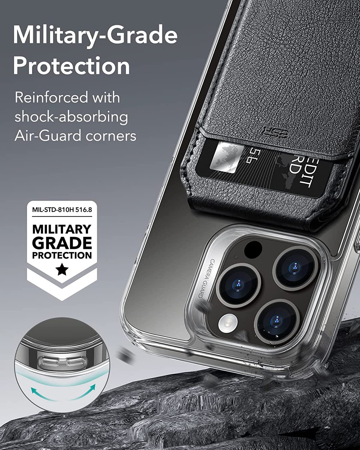 ESR Halolock Magsafe Wallet and Clear Case Set, Compatible with Iphone 14 Pro Max Case, Black Detachable Magsafe Wallet with Adjustable Stand, 3-Card Holder, Military-Grade Protection  ESR   