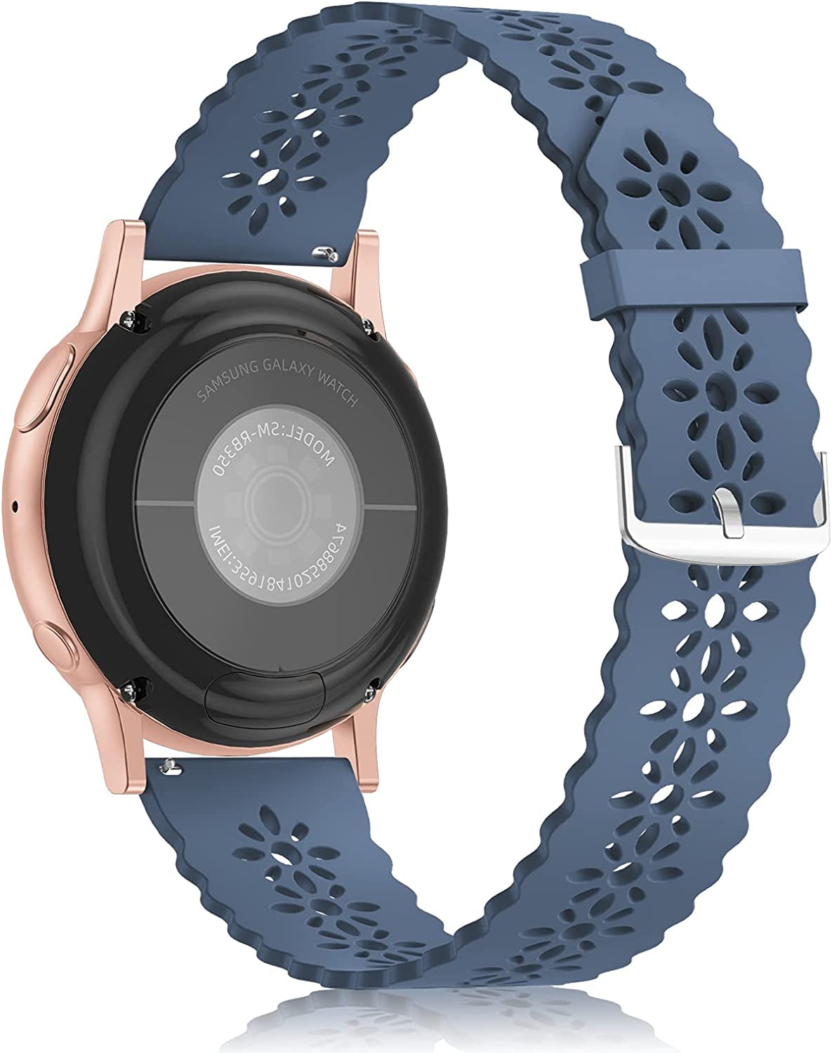 Lace Silicone Band 20Mm Compatible for Samsung Galaxy Watch 4 40Mm 44Mm/Watch 3 41Mm/Active 2 Watch Bands 40Mm 44Mm/Watch 4 Classic 42Mm 46Mm, Slim Bands Soft Smartwatch Strap for Women(Black)  Seizehe ice Blue  