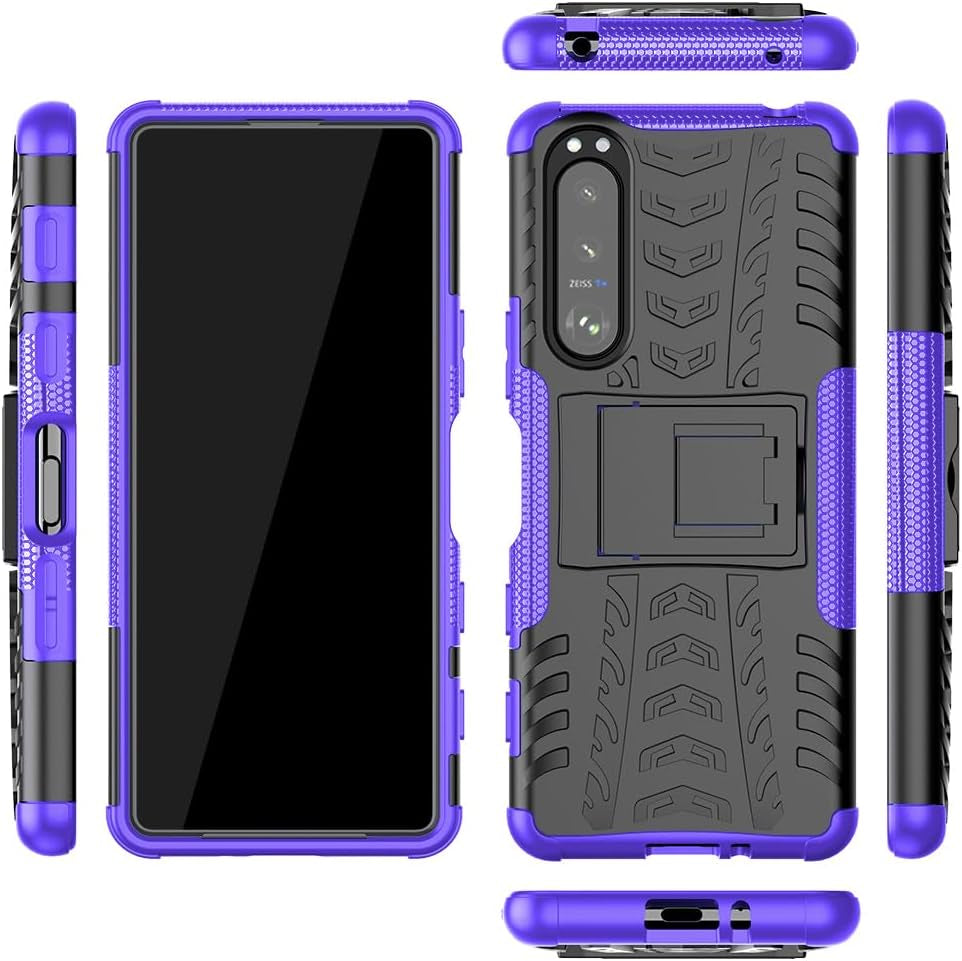 Asuwish Phone Case for Sony Xperia 5 III 3 / Xperia5Iii 5G with Tempered Glass Screen Protector and Slim Stand Hybrid Heavy Duty Rugged Protective Cell Cover Experia 5III 5G XQ-BC72 Women Men Red  Asuwish Purple For Sony Xperia 5 Iii 
