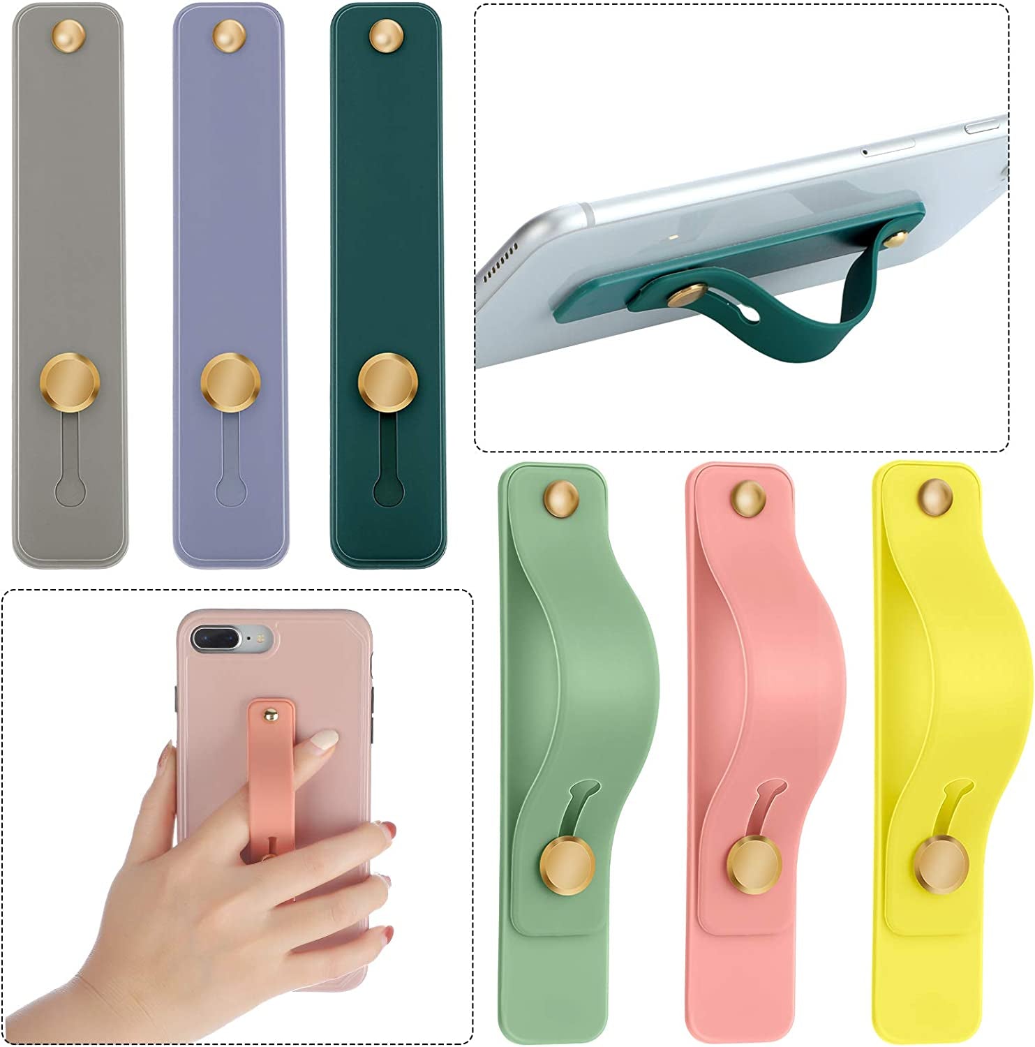 Weewooday 6 Pieces Phone Strap Grip Holder Finger Cell Phone Grip Telescopic Phone Finger Strap Stand Universal Finger Kickstand for Most Smartphones (Tie Dye Colors)  Weewooday Vibrant Colors  