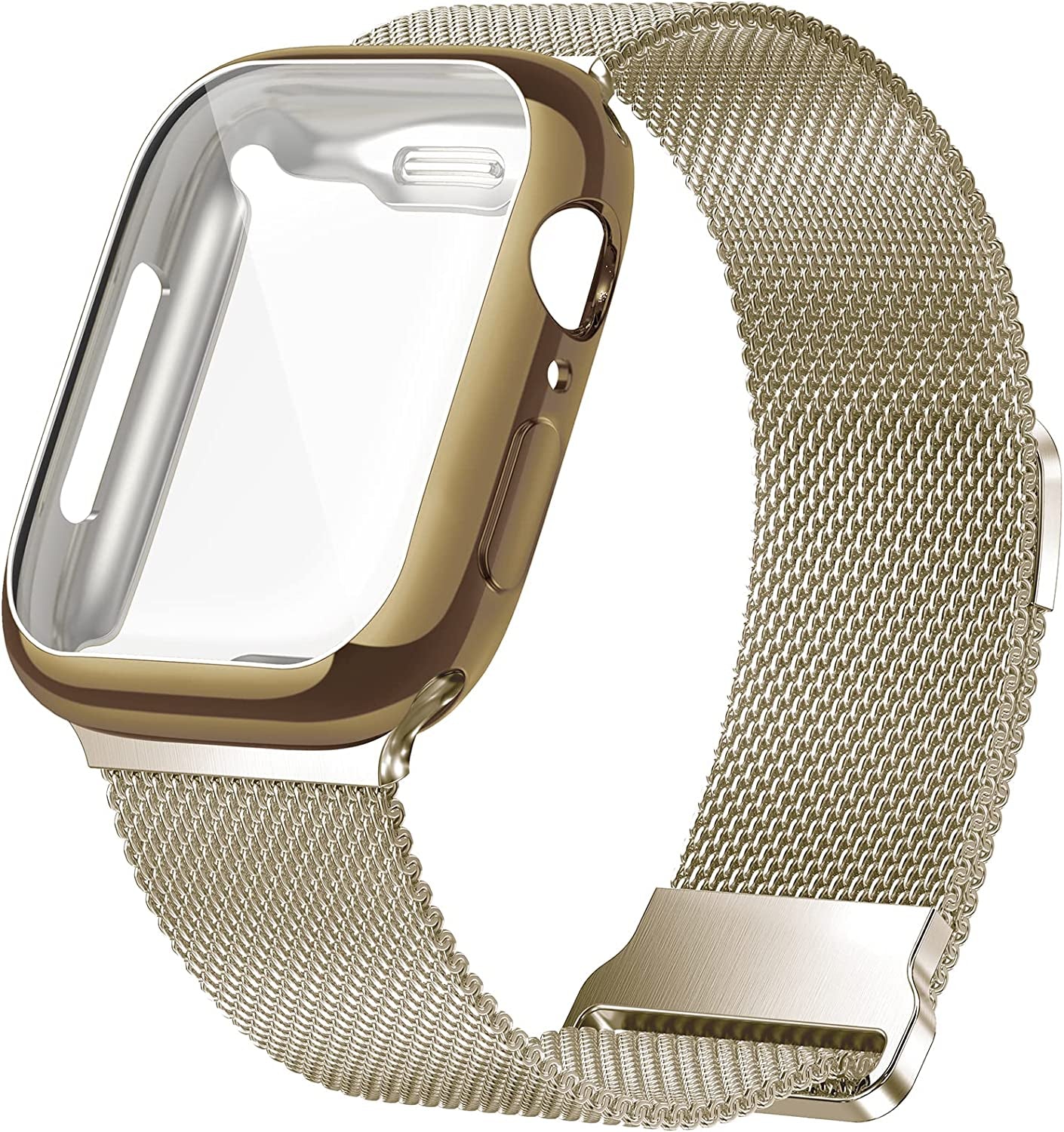 Geoumy Metal Magnetic Bands Compatible for Apple Watch Band 45Mm with Case, Stainless Steel Milanese Mesh Loop Replacement Strap Compatible with Iwatch Series 8/7/6/5/4/3/2/1 SE Women Men,Starlight  Geoumy Brown Gold 41 mm 