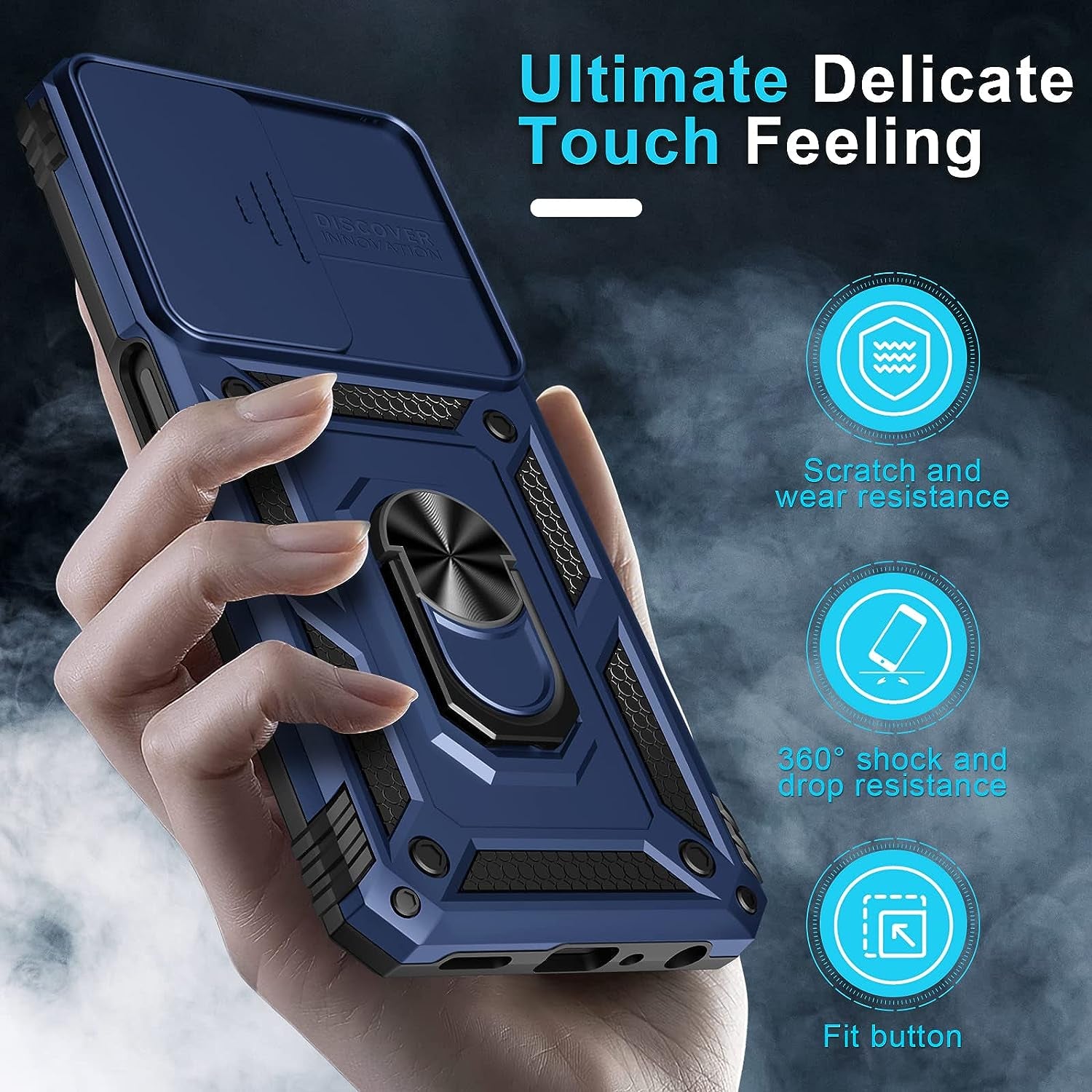 Janmitta Oneplus Nord N300 5G Case Built in Slide Camera Lens Cover and Screen Protector,Heavy Duty Shockproof Full Body Protective Phone Cover,Built in Finger Ring Stable Holder Kickstand,2022 Blue  Janmitta   