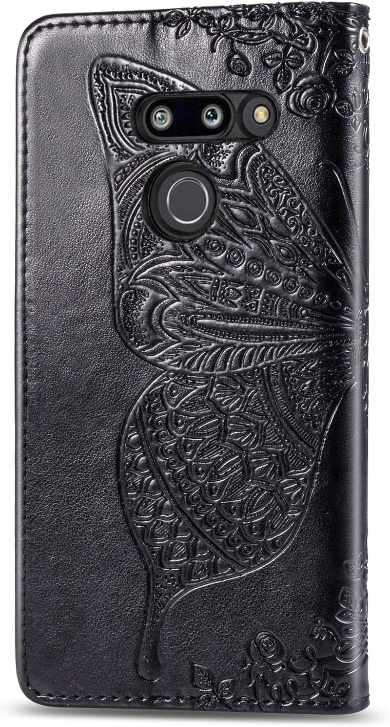 Case for LG G8 Thinq Cover,Embossing Mandala Butterfly Rose Vine Flip Folio Wallet Case PU Leather Stand Card Slots Protective Case Cover + Dust Plug Stylus for LG G8 Thinq Wallet Case,Black  ikasus   