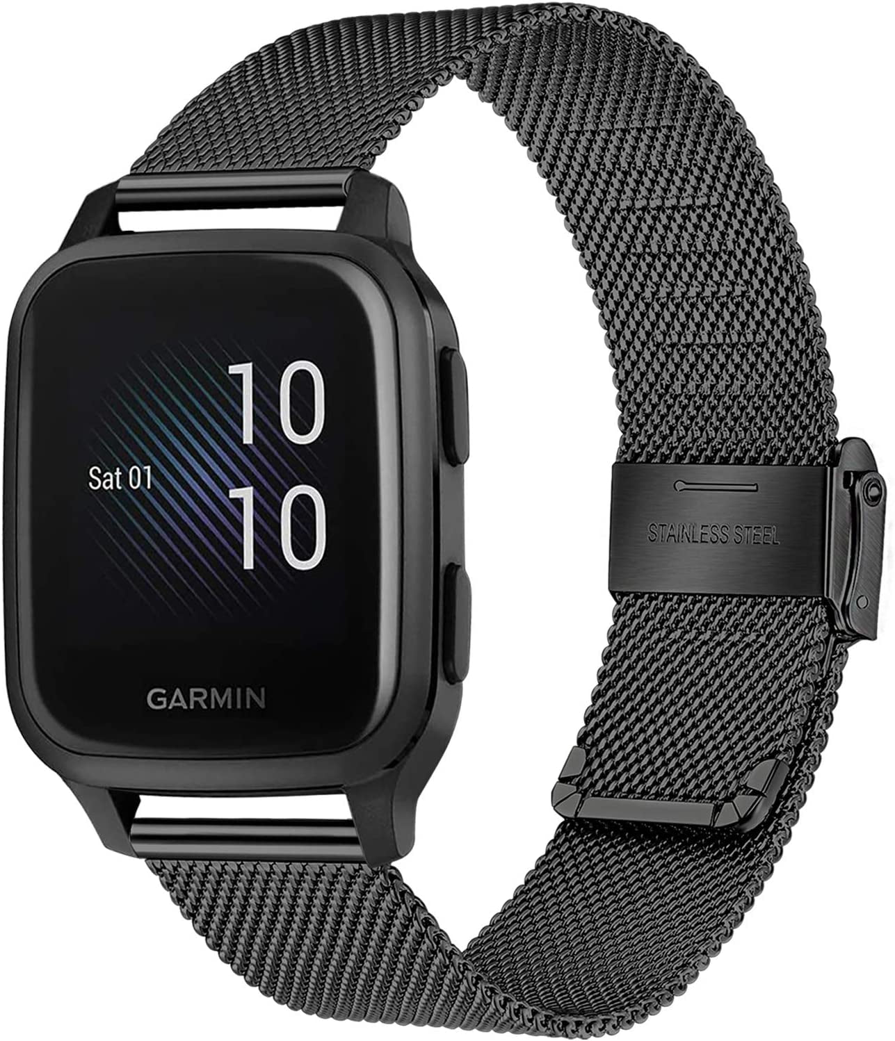 Trumirr Band for Garmin Venu / Venu Sq / Venu Sq 2 Smart Watch, Mesh Woven Stainless Steel Watchband Women Strap for Garmin Venu / Venu Sq / Sq Music Smartwatch  TRUMiRR Black  