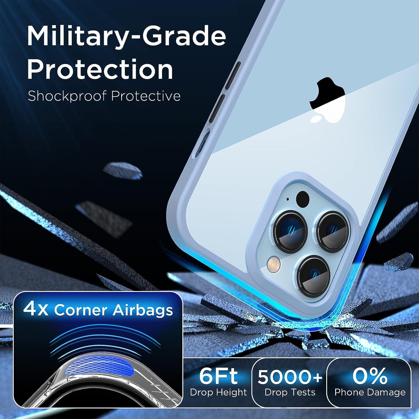 [2023 New] for Iphone 13 Pro Case Clear, [Non-Yellowing] [Military Drop Protection] Shockproof Bumper Slim Fit Phone Case Thin Cover for Apple 13Pro (6.1 In, Clear-Sierra Blue)  Gotrays Gavin LLC   