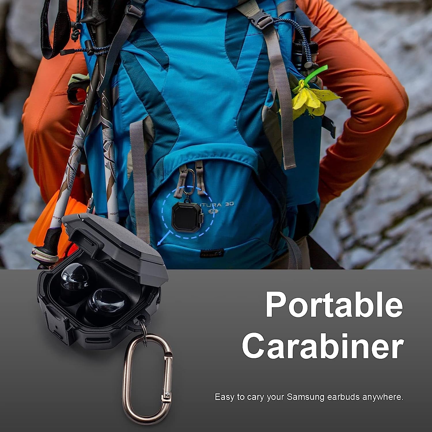 Camofit Armor Case Compatible with Samsung Galaxy Buds 2 / Galaxy Buds Pro/Galaxy Buds Live with Security Lock, Shockproof Protective Skin Cover Compatible with Samsung Earbuds with Keychain (Black)  Camofit   