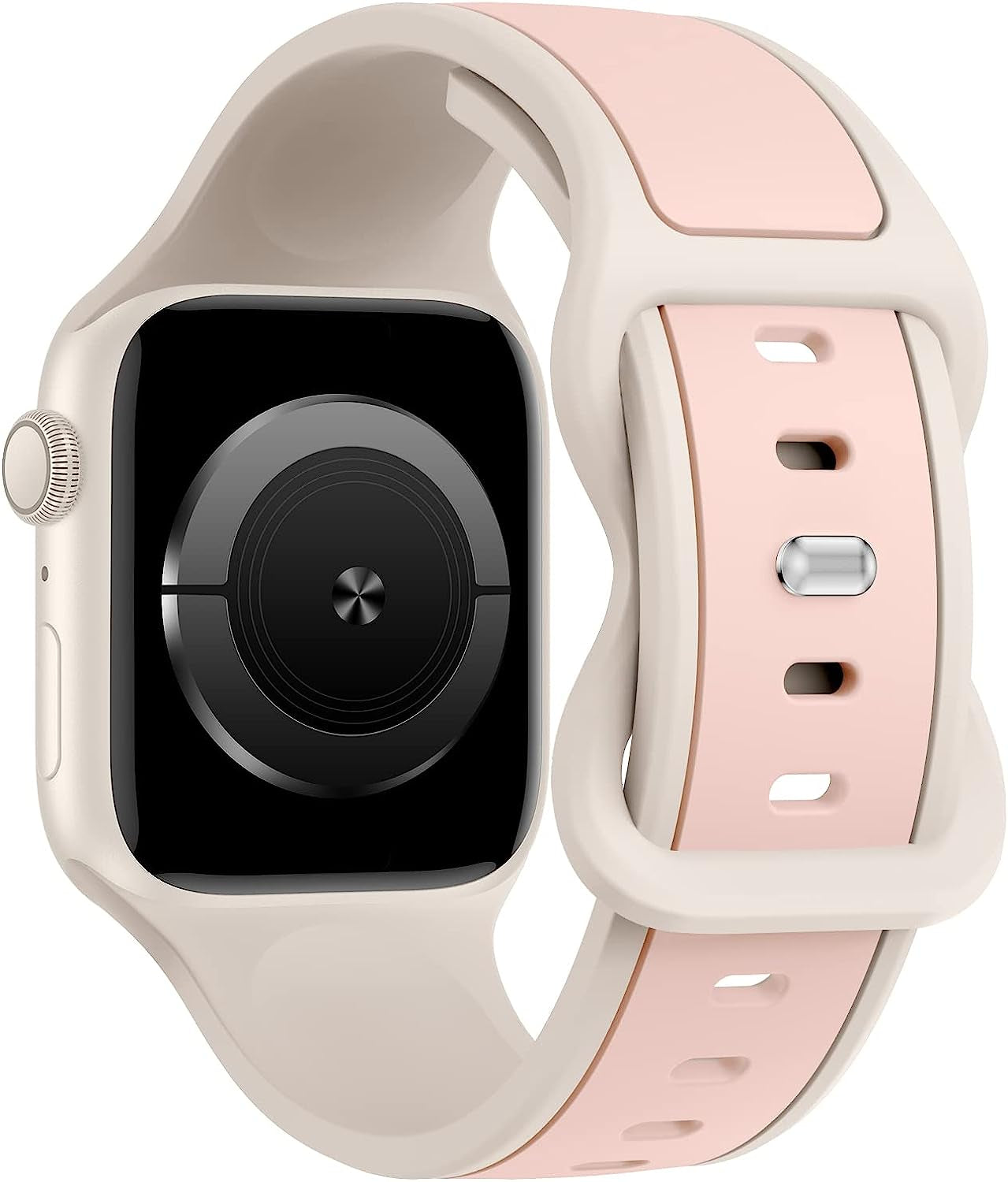 Acrbiutu Two-Toned Dual Color Bands Compatible with Apple Watch 38Mm 40Mm 41Mm 42Mm 44Mm 45Mm 49Mm, Replacement Soft Silicone Sport Strap for Iwatch Series Ultra 8/7/6/5/4/3/2/1 SE Women Men  Acrbiutu Starlight/Pink Sand 38mm/40mm/41mm 