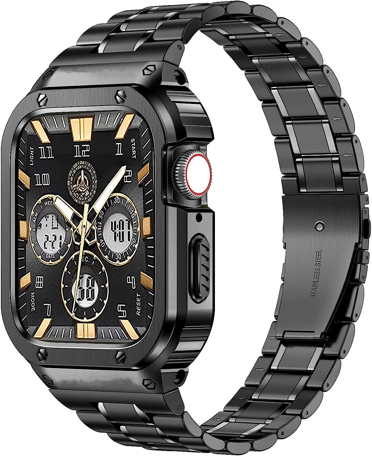 Miohhr Stainless Steel Watch Band with Case Compatible with Apple Watch Ultra (49Mm),Rugged Strap with Metal Protective Bumper Cover for Iwatch Band Men (Silver)  MioHHR Black 40/41mm(Series 8 7 6 5 4 SE) 