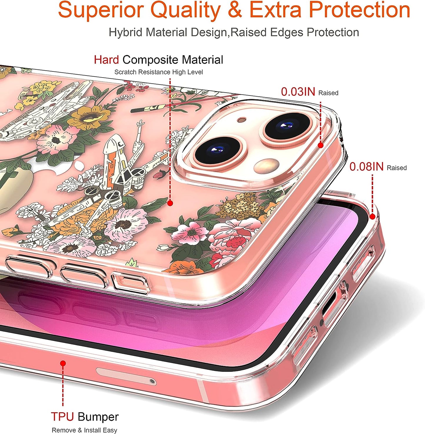 ZQWY Designed for Iphone 13 Case 6.1 Inch, with Tempered Glass Screen Protector Camera Lens Protector Clear with Design Floral Protective Aesthetic Flower Women Girl Phone Cover (Stormtrooper Helmet)  ZQWY   