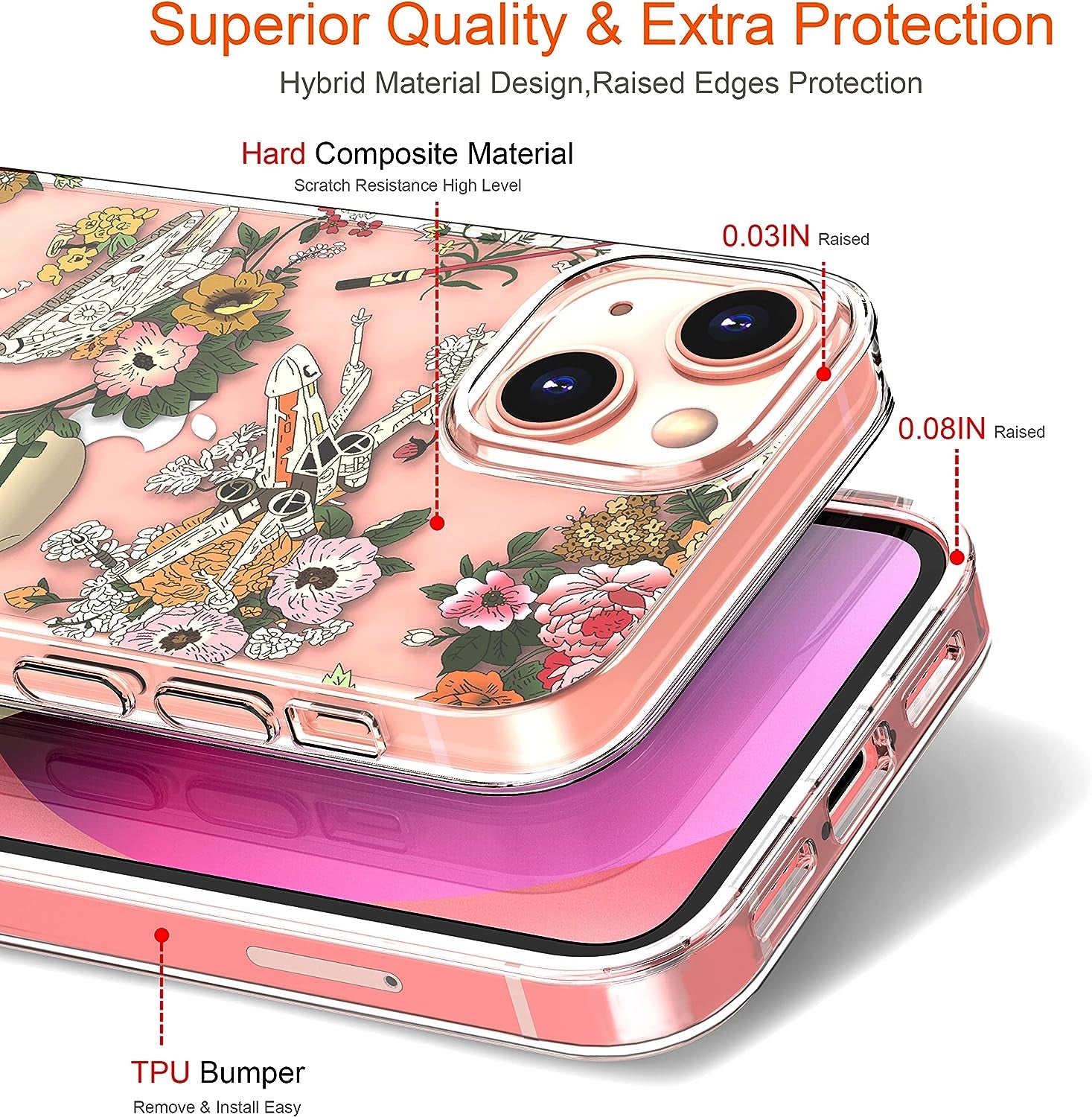 ZQWY Designed for Iphone 13 Case 6.1 Inch, with Tempered Glass Screen Protector Camera Lens Protector Clear with Design Floral Protective Aesthetic Flower Women Girl Phone Cover (Stormtrooper Helmet)  ZQWY   