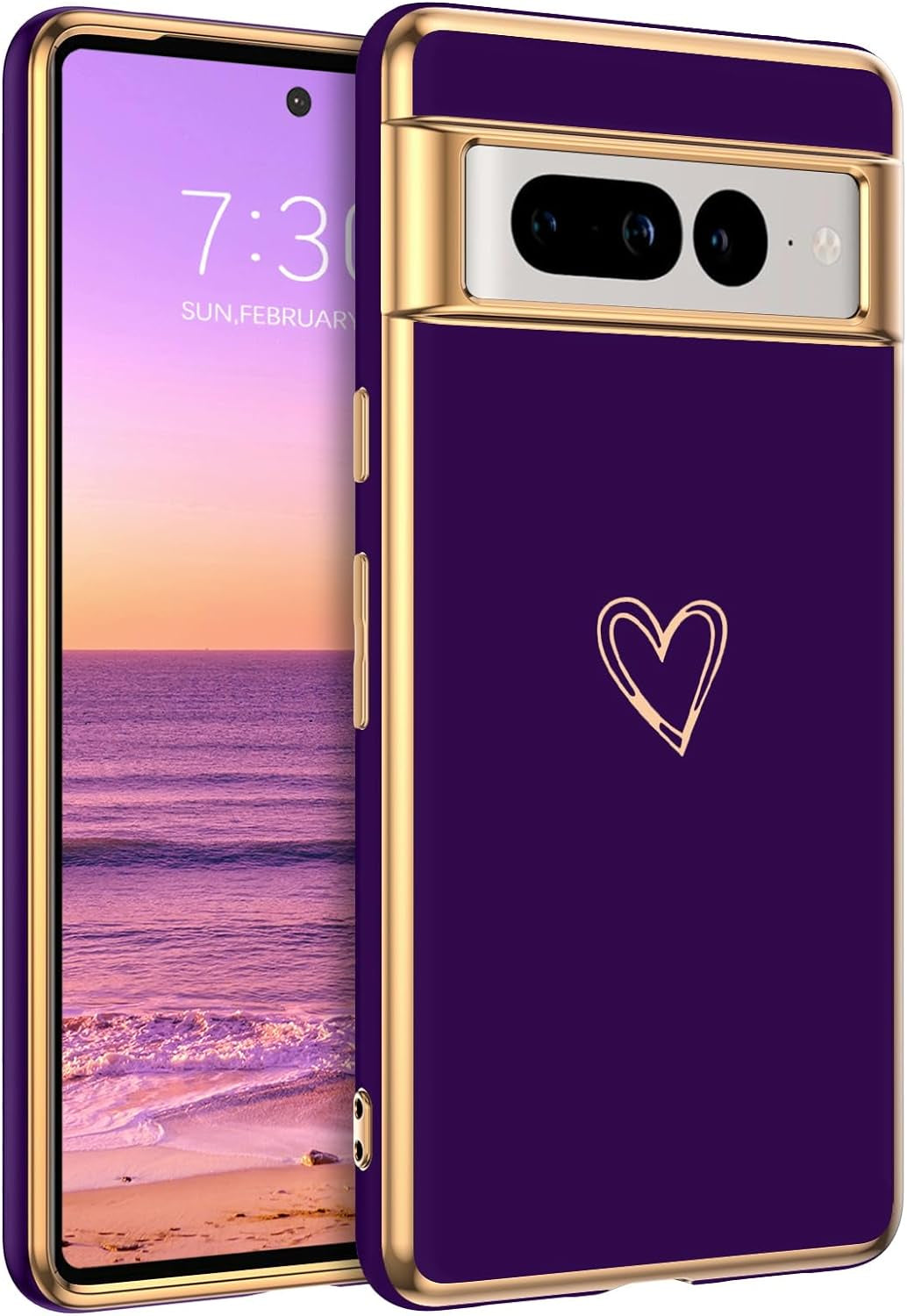BENTOBEN Google Pixel 7 Pro Case, Google Pixel 7 Pro Phone Case Electroplating Heart Camera Protection Protective Slim Flexible Non-Slip Bumper Shockproof Google Pixel 7 Pro Case 6.7 Inch, Black  BENTOBEN T563-Deep Purple  
