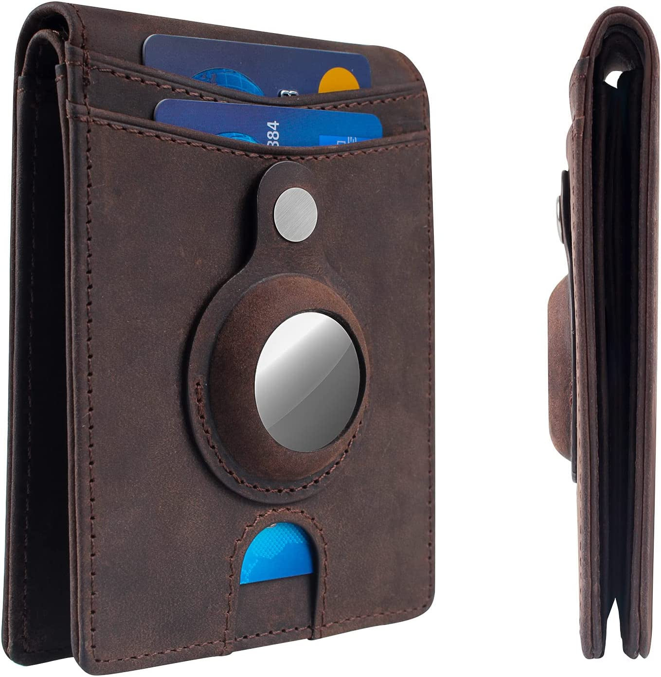 Dseeky Mens Slim Bifold Wallet Multi-Function Wallet Slim Simple Leather Wallet for Airtag Oscar,Genuine Crazy Horse Leather(Black)  Dseeky Brown  