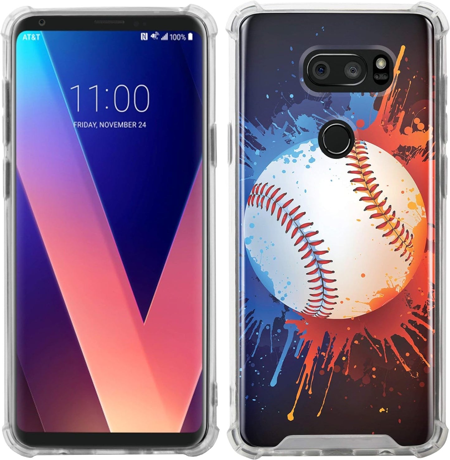 Casesondeck Clear Case Compatible with [LG V30S Thinq and LG V30] Slim Fit Premium Hybrid Shockproof Flexible TPU Case (Baseball)  CasesonDeck   