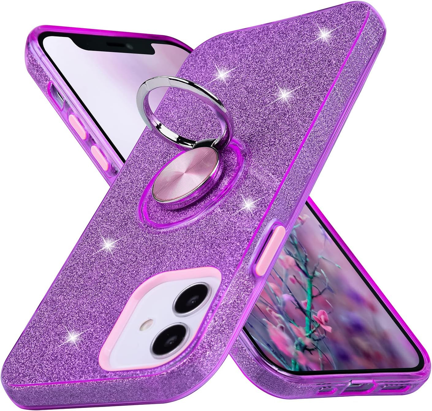 Wisdompro Iphone 12 Mini Case, Cute Glitter Bling Sparkle Protective Case with Ring Kickstand, Women Girls Phone Case for 5.4 Inch Apple Iphone 12 Mini - Purple  Wisdompro   