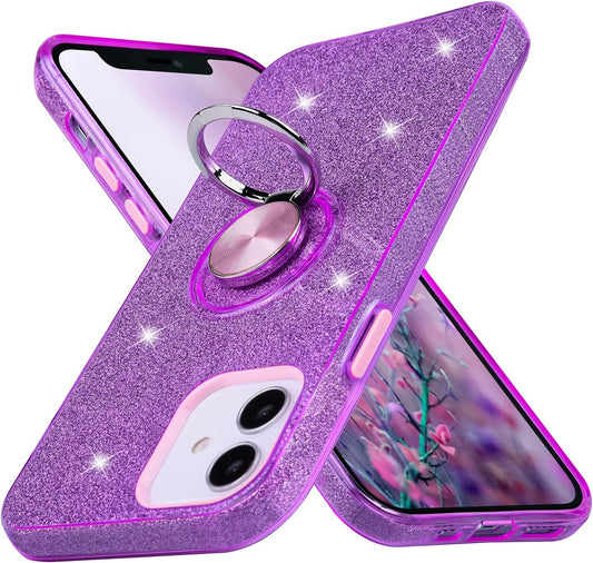 Wisdompro Iphone 12 Mini Case, Cute Glitter Bling Sparkle Protective Case with Ring Kickstand, Women Girls Phone Case for 5.4 Inch Apple Iphone 12 Mini - Purple  Wisdompro   