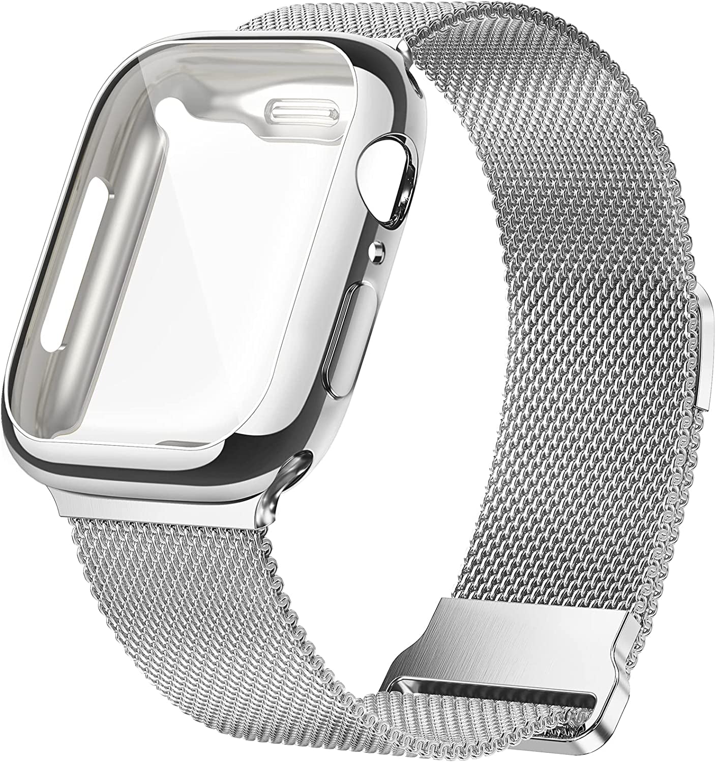 Geoumy Metal Magnetic Bands Compatible for Apple Watch Band 45Mm with Case, Stainless Steel Milanese Mesh Loop Replacement Strap Compatible with Iwatch Series 8/7/6/5/4/3/2/1 SE Women Men,Starlight  Geoumy Silver 41 mm 