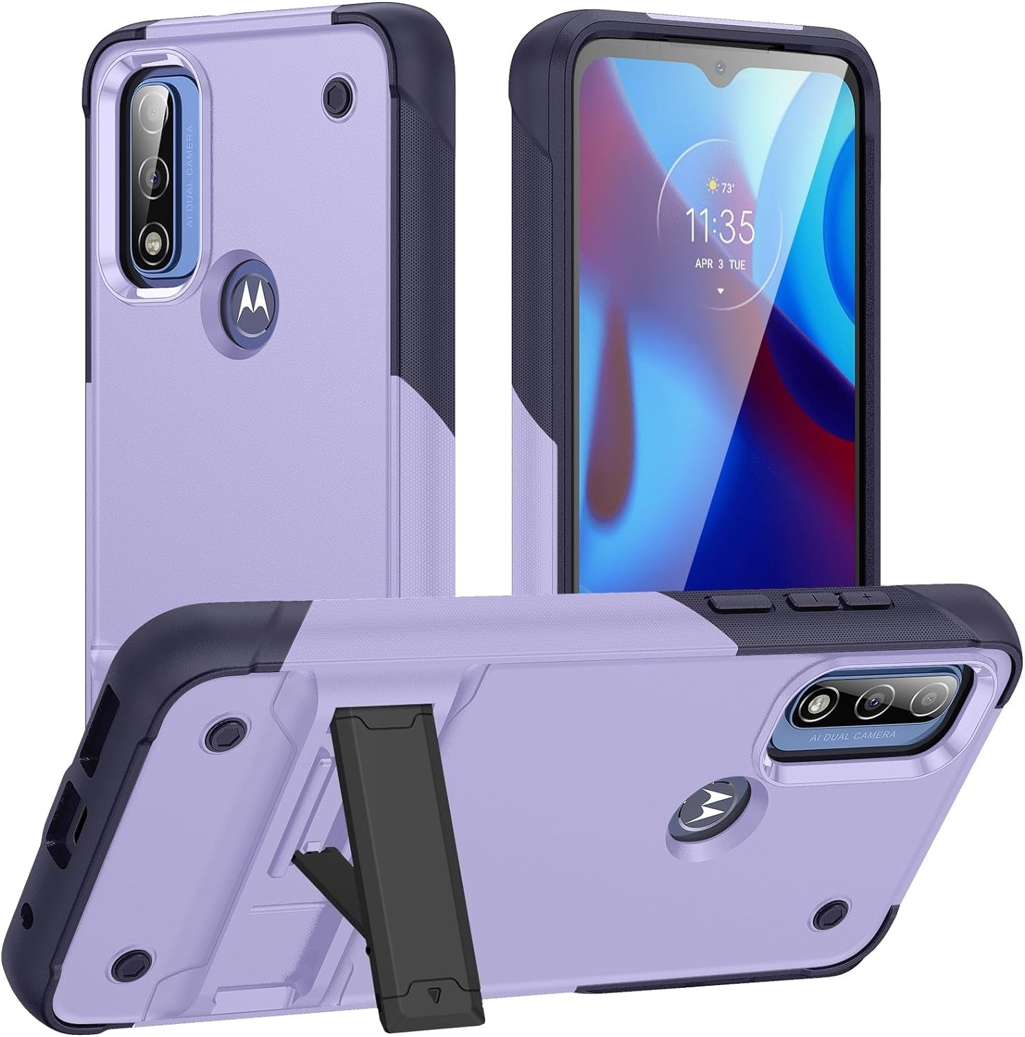 ZIRIA Phone Case Compatible with Motorola G Pure/Moto G Power (2022)/Moto G Play (2023) Case with Kickstand, Rugged Full-Body Protection Case Military Grade Shockproof Case (Color : White+Black)  ZIRIA Light Purple+Blue  