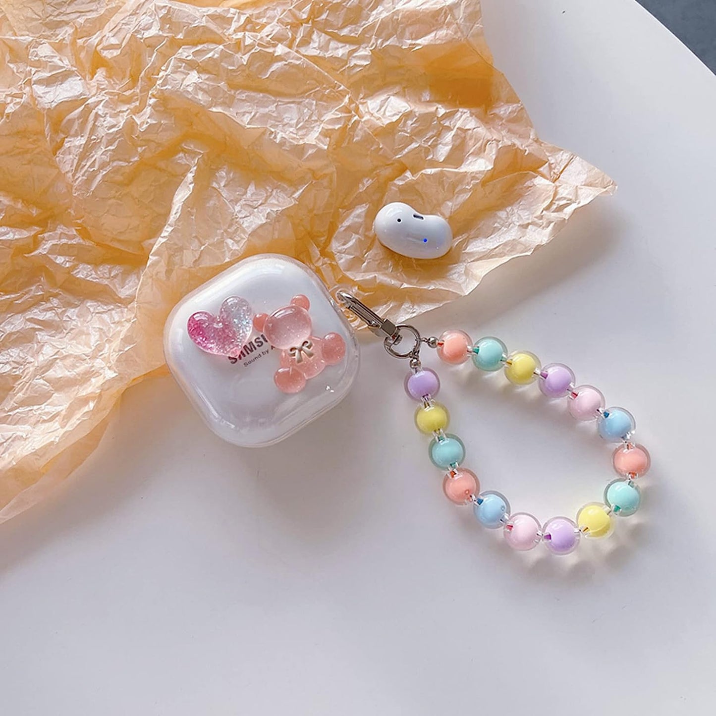 AOLABOKY Earphone Case for Samsung Galaxy Buds Live/Buds Pro/Buds 2 Charging Box,Cute Cartoon Bear Rabbit Transparent Earphone Protective Case with Keychain (Bear)  AOLABOKY   