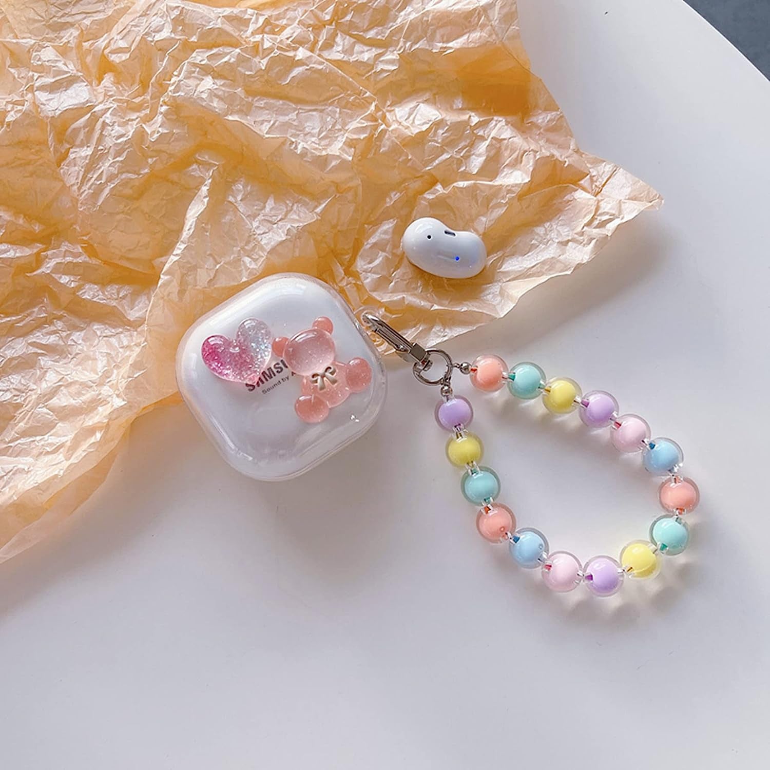 AOLABOKY Earphone Case for Samsung Galaxy Buds Live/Buds Pro/Buds 2 Charging Box,Cute Cartoon Bear Rabbit Transparent Earphone Protective Case with Keychain (Bear)  AOLABOKY   