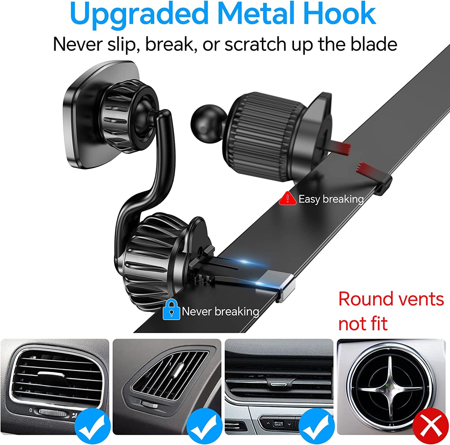 【2-PACK】 Magnetic Phone Holder for Car Vent,【Upgraded Clip】Car Vent Magnetic Phone Mount, 【Strong Magnet 】【 360° Rotation 】Magnetic Air Vent Phone Bracket for Car Fits Iphone Samsung, Etc Cell Phone  Kaistyle   