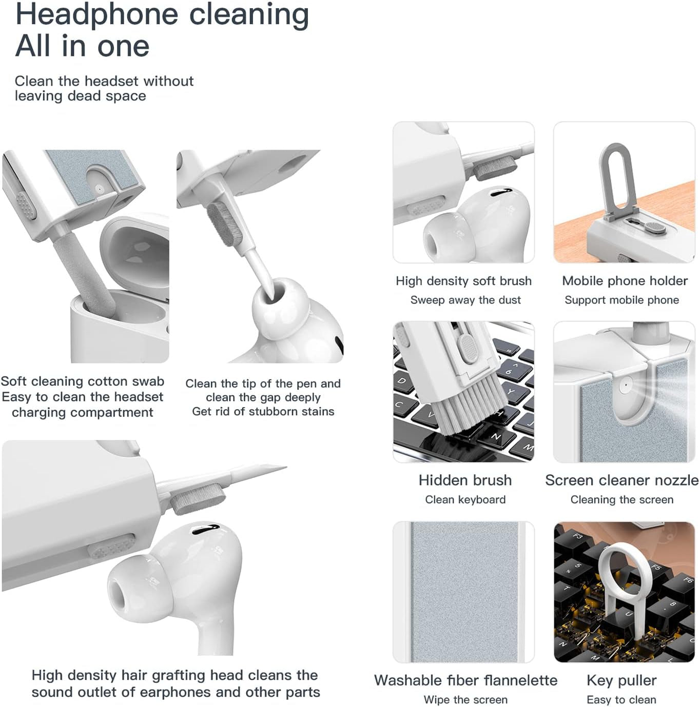 8 in 1 Electronic Cleaning Kit, Keyboard Cleaner Kit with Brush, Pen, Portable Multifunctional Cleaning Tools for PC Monitor, Earbud, Cell Phone, Laptop, Computer, Earphones (NO Fluid)  RLTSW   