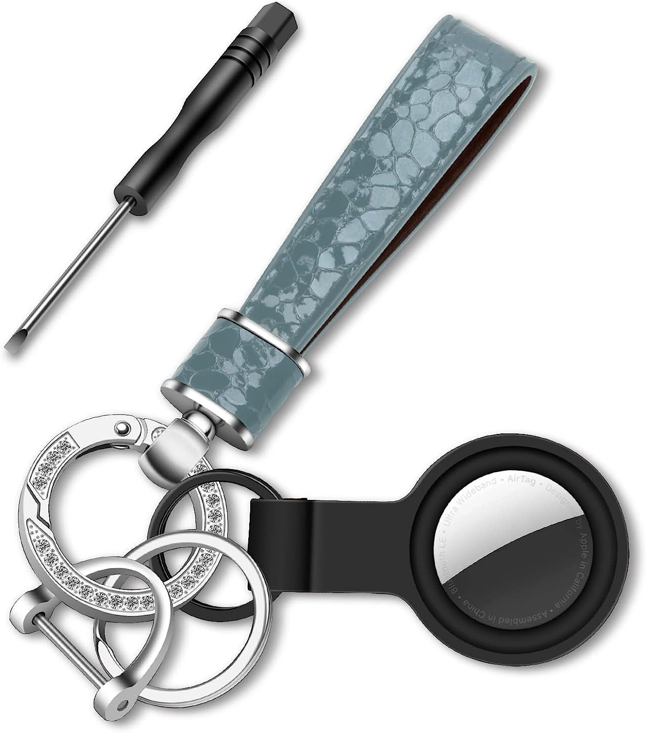 ZUOYOUZ Car Keychain with Airtag Case, Universal Fob Keychain Accessories, Key Chain Holder as Christmas Gift for Women, Men  ZUOYOUZ Blue Silver  